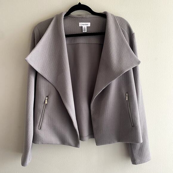 Calvin Klein Gray Knit Open Drape Front jacket size Large - Picture 1 of 6